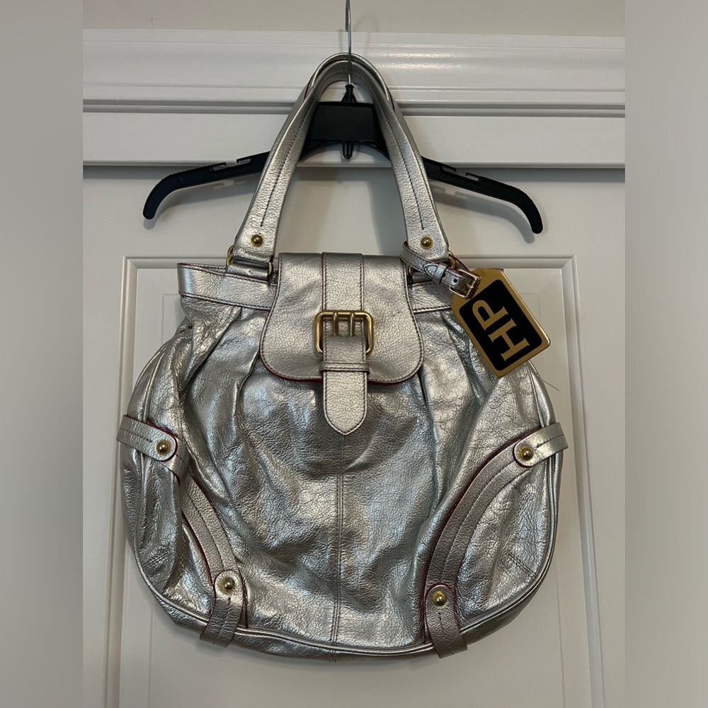 Dooney & Bourke Silver Leather Hobo with Gold Hardware